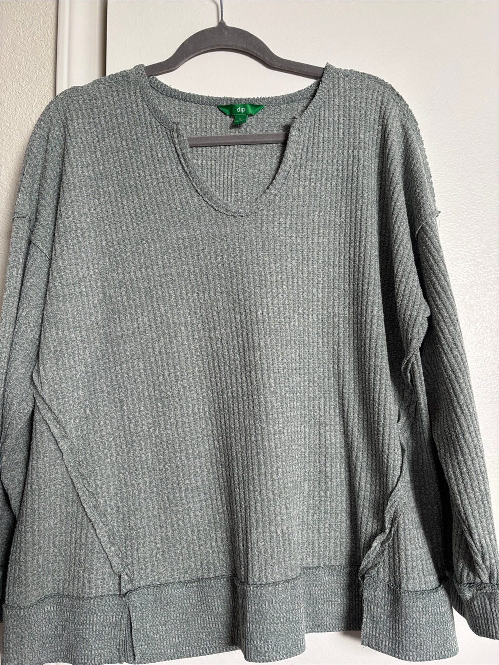 dip Oversized V‑Neck Ribbed Sweater in Sage